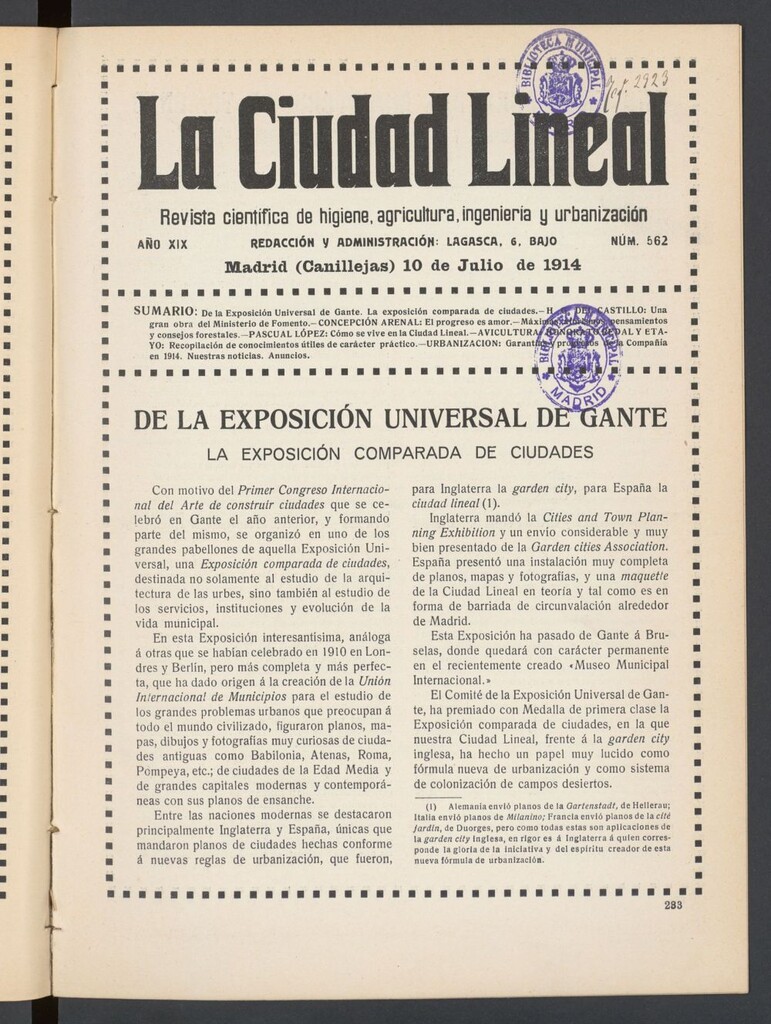 Miniatura de La Ciudad Lineal : órgano oficial de la Compañía Madrileña de Urbanización del 10 de julio de 1914