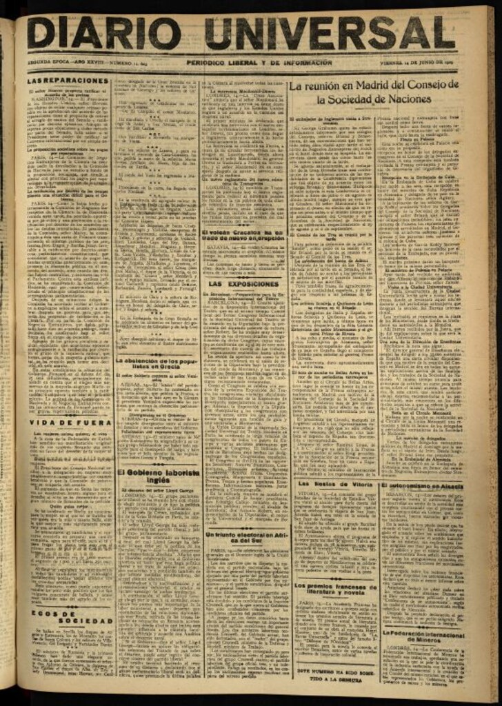 Miniatura de Diario Universal del 14 de junio de 1929