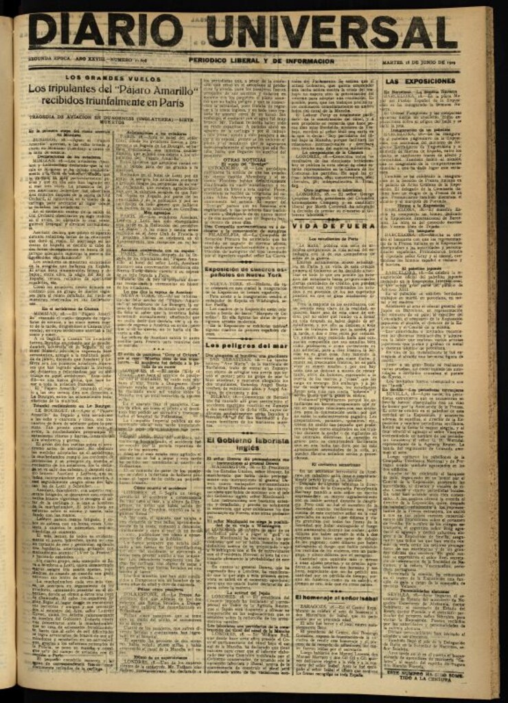Miniatura de Diario Universal del 18 de junio de 1929