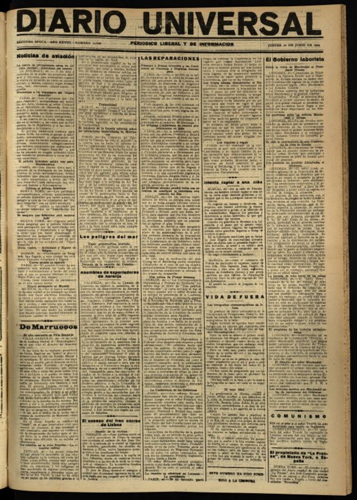 Miniatura de Diario Universal del 20 de junio de 1929