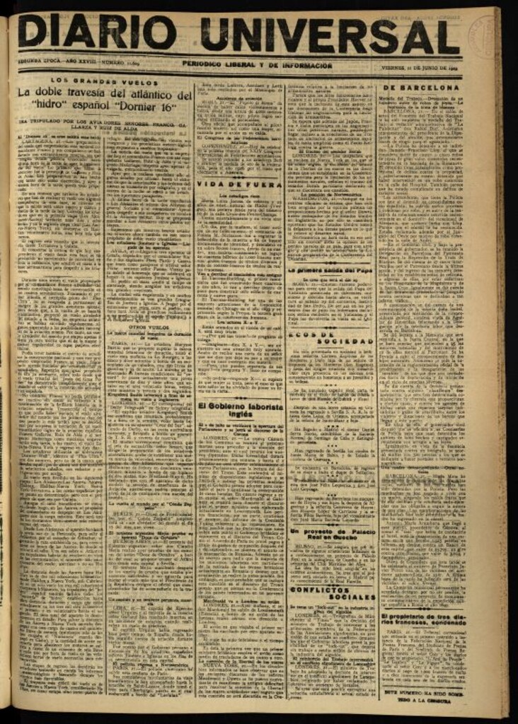 Miniatura de Diario Universal del 21 de junio de 1929
