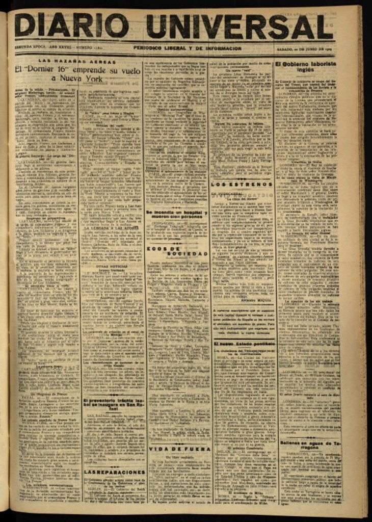 Miniatura de Diario Universal del 22 de junio de 1929