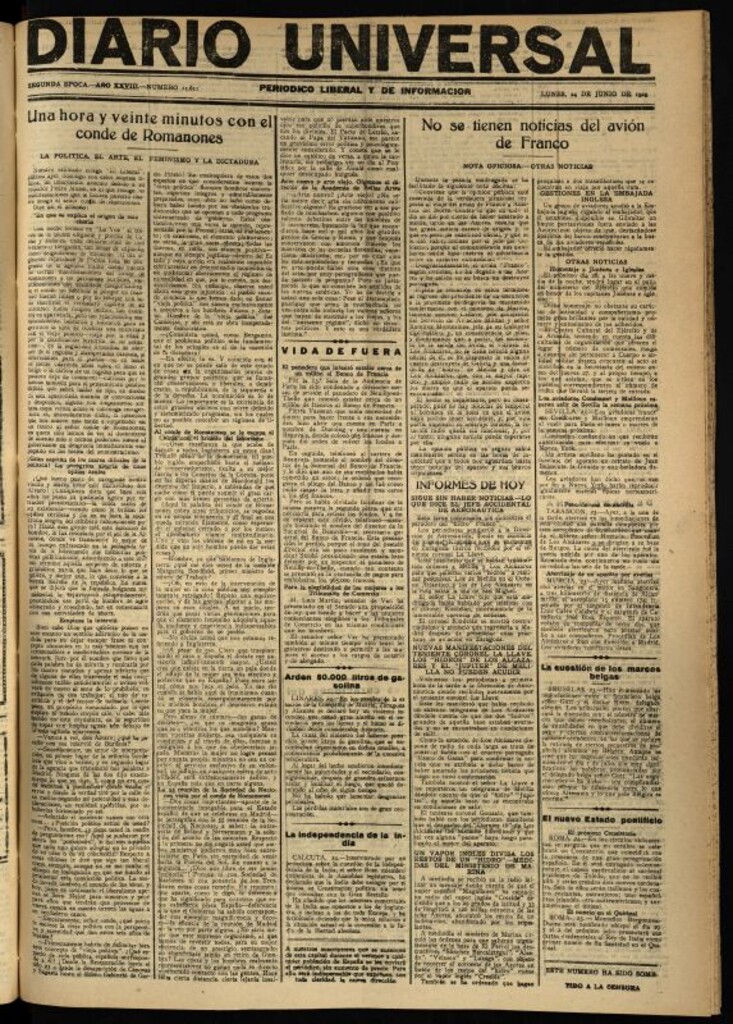 Miniatura de Diario Universal del 24 de junio de 1929