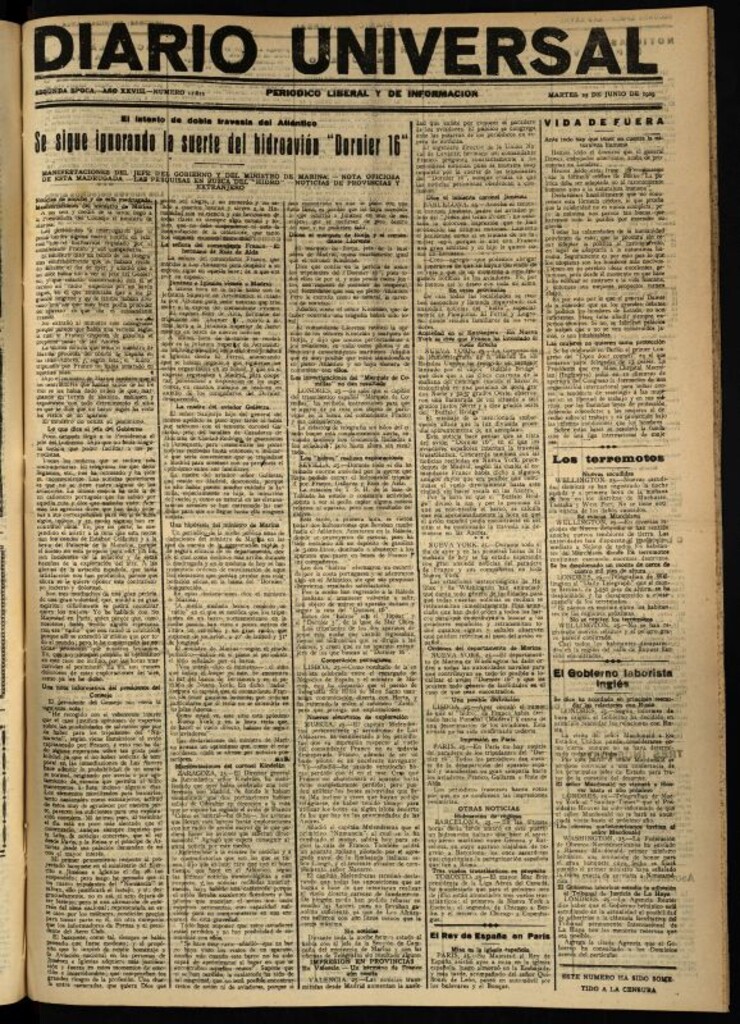 Miniatura de Diario Universal del 25 de junio de 1929