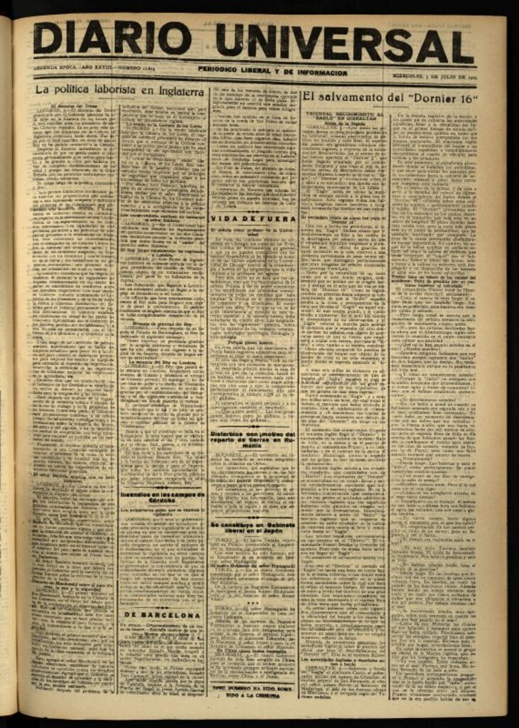 Miniatura de Diario Universal del 3 de julio de 1929