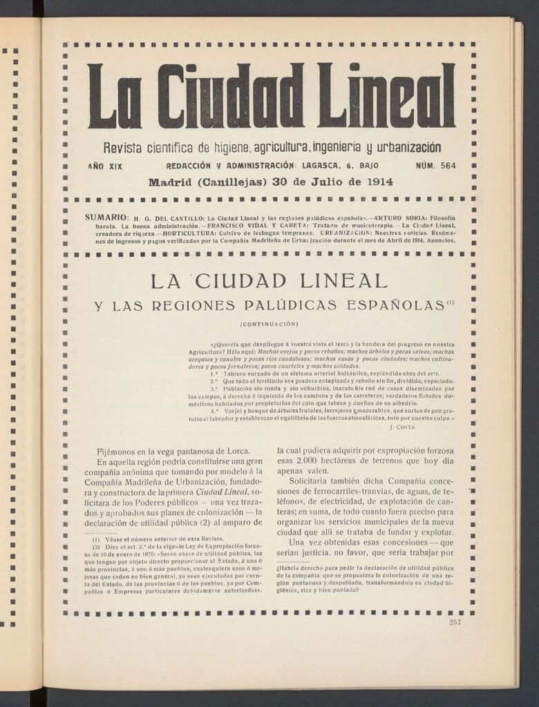 Miniatura de La Ciudad Lineal : órgano oficial de la Compañía Madrileña de Urbanización del 30 de julio de 1914