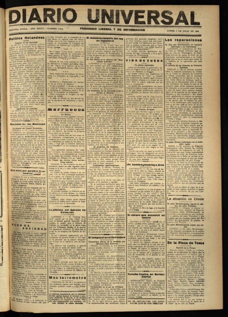 Miniatura de Diario Universal del 8 de julio de 1929