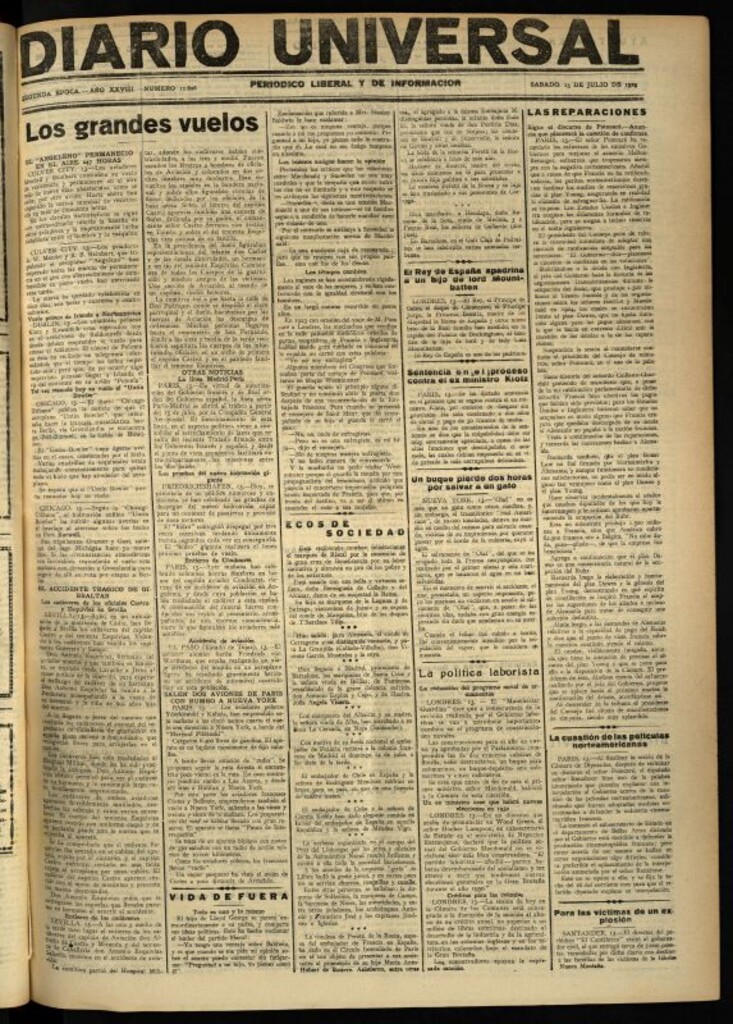 Miniatura de Diario Universal del 13 de julio de 1929