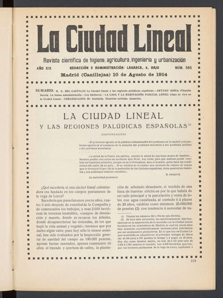 Miniatura de La Ciudad Lineal : órgano oficial de la Compañía Madrileña de Urbanización del 10 de agosto de 1914