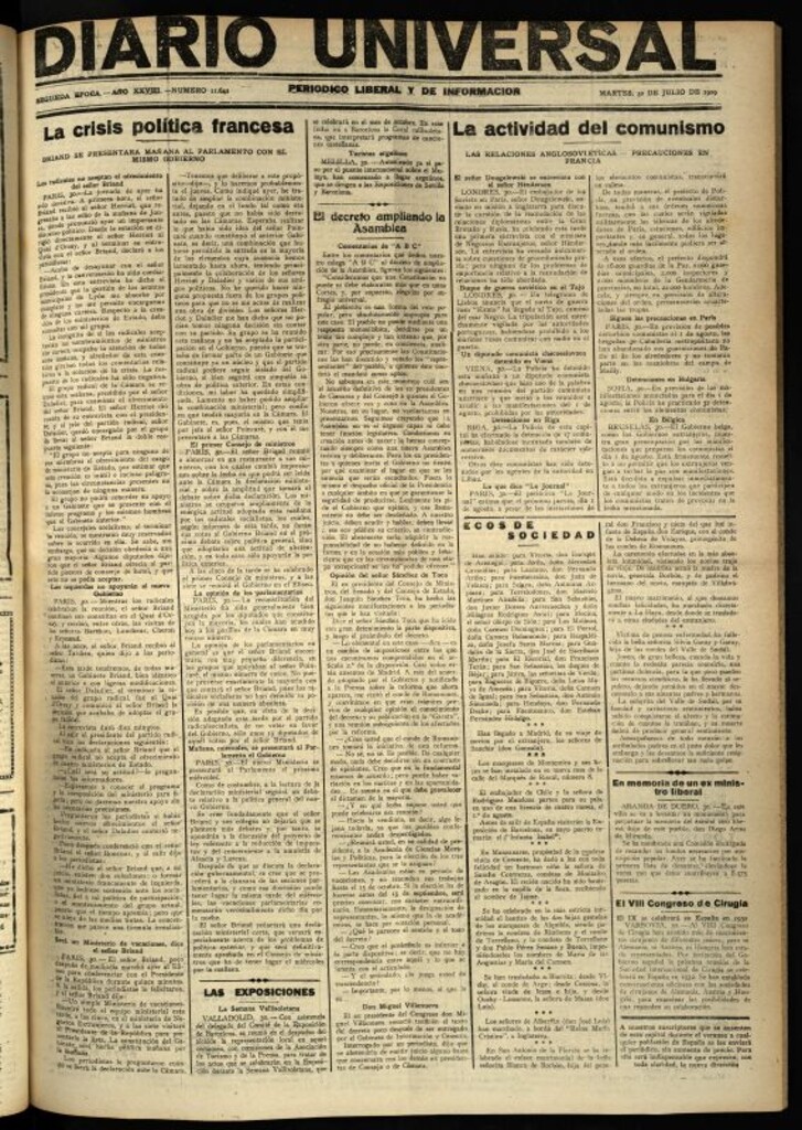 Miniatura de Diario Universal del 30 de julio de 1929