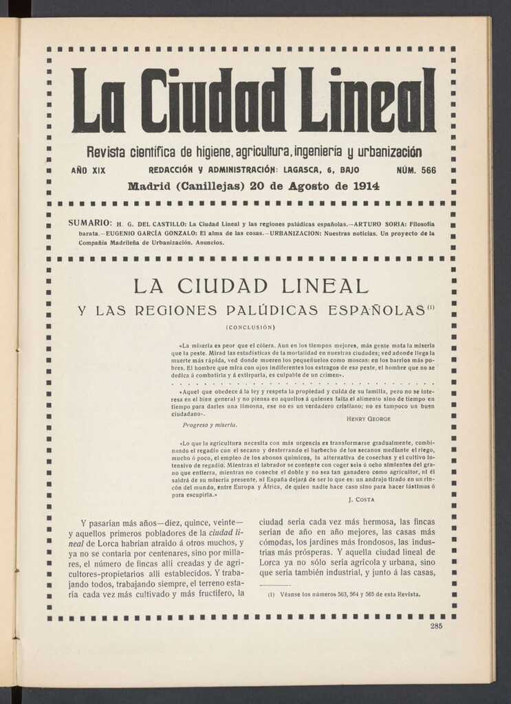Miniatura de La Ciudad Lineal : órgano oficial de la Compañía Madrileña de Urbanización del 20 de agosto de 1914