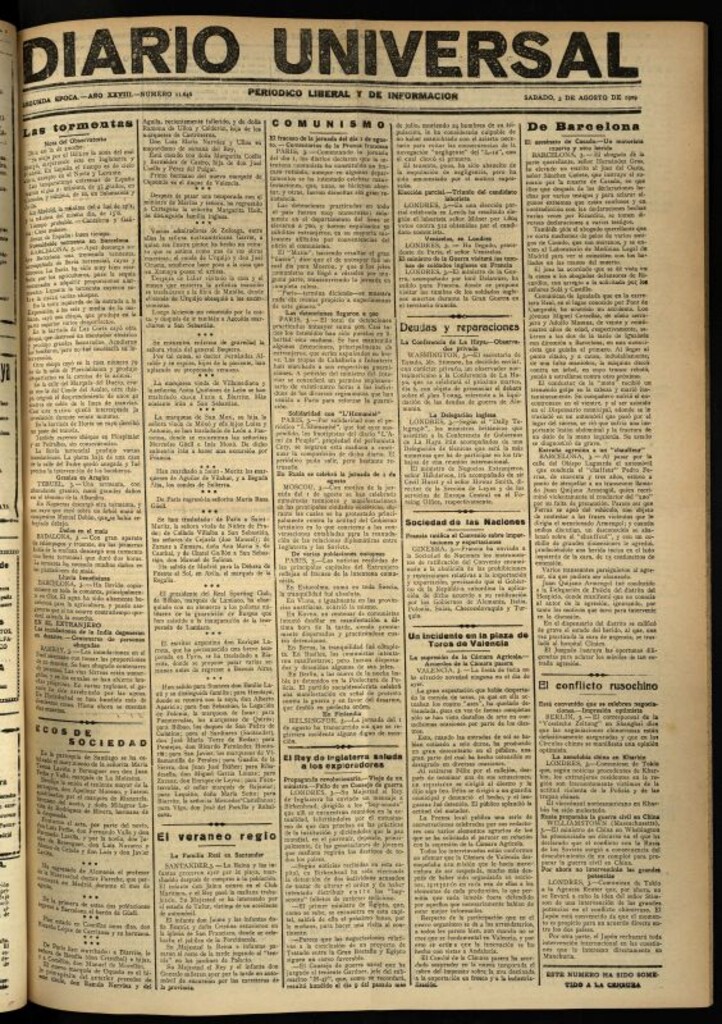 Miniatura de Diario Universal del 3 de agosto de 1929