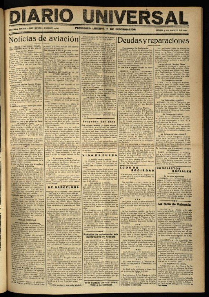 Miniatura de Diario Universal del 5 de agosto de 1929