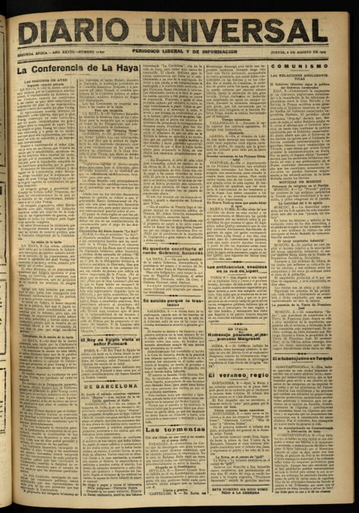 Miniatura de Diario Universal del 8 de agosto de 1929