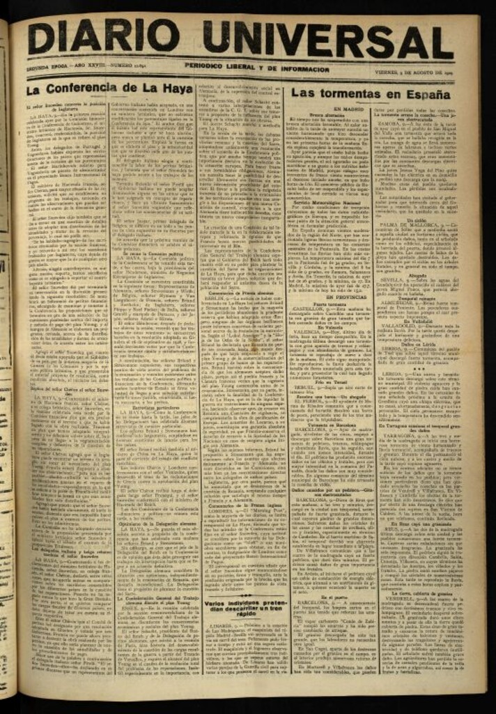 Miniatura de Diario Universal del 9 de agosto de 1929