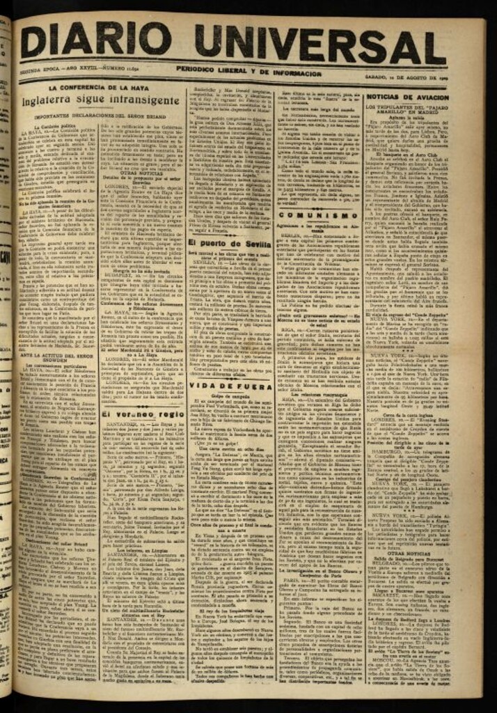 Miniatura de Diario Universal del 10 de agosto de 1929