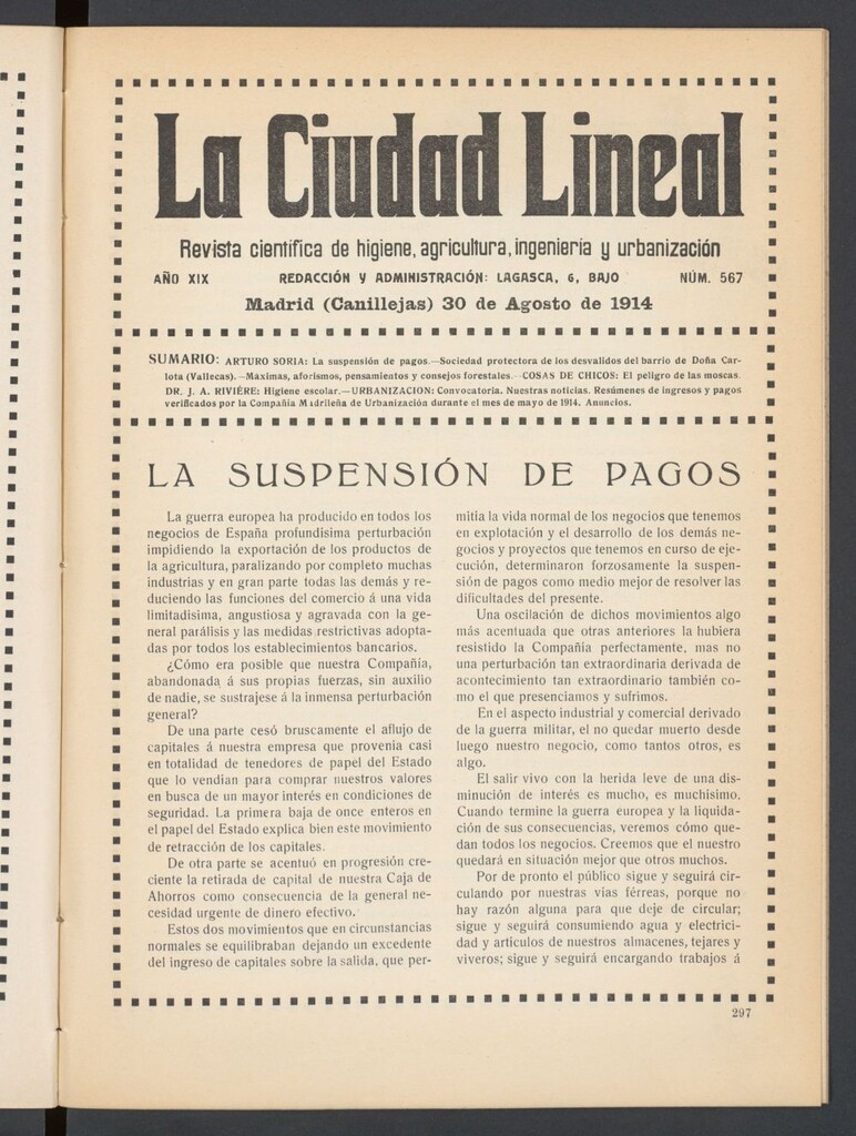 Miniatura de La Ciudad Lineal : órgano oficial de la Compañía Madrileña de Urbanización del 30 de agosto de 1914