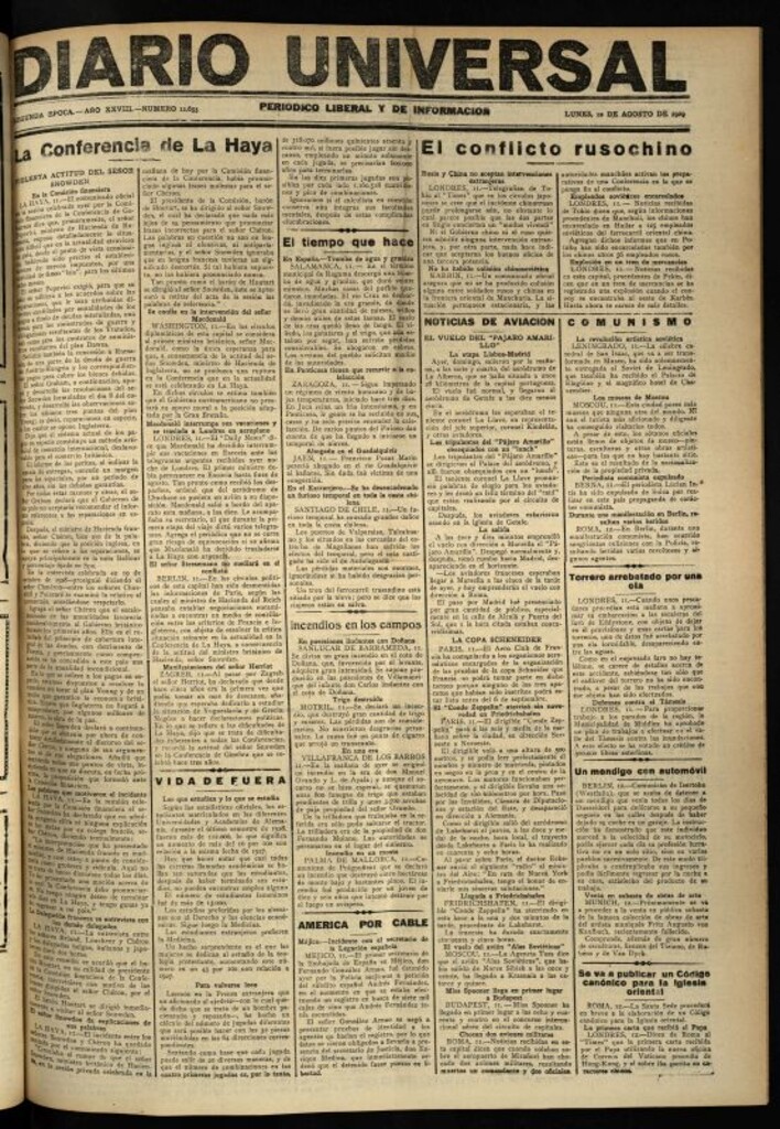Miniatura de Diario Universal del 12 de agosto de 1929