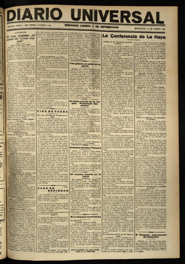 Miniatura de Diario Universal del 14 de agosto de 1929
