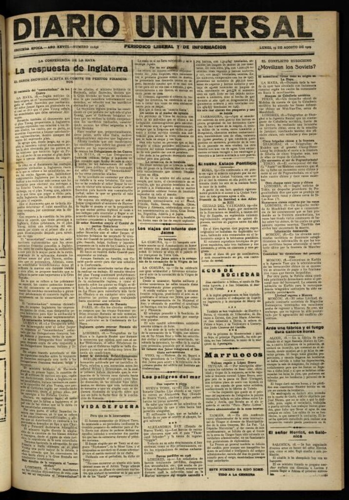 Miniatura de Diario Universal del 19 de agosto de 1929