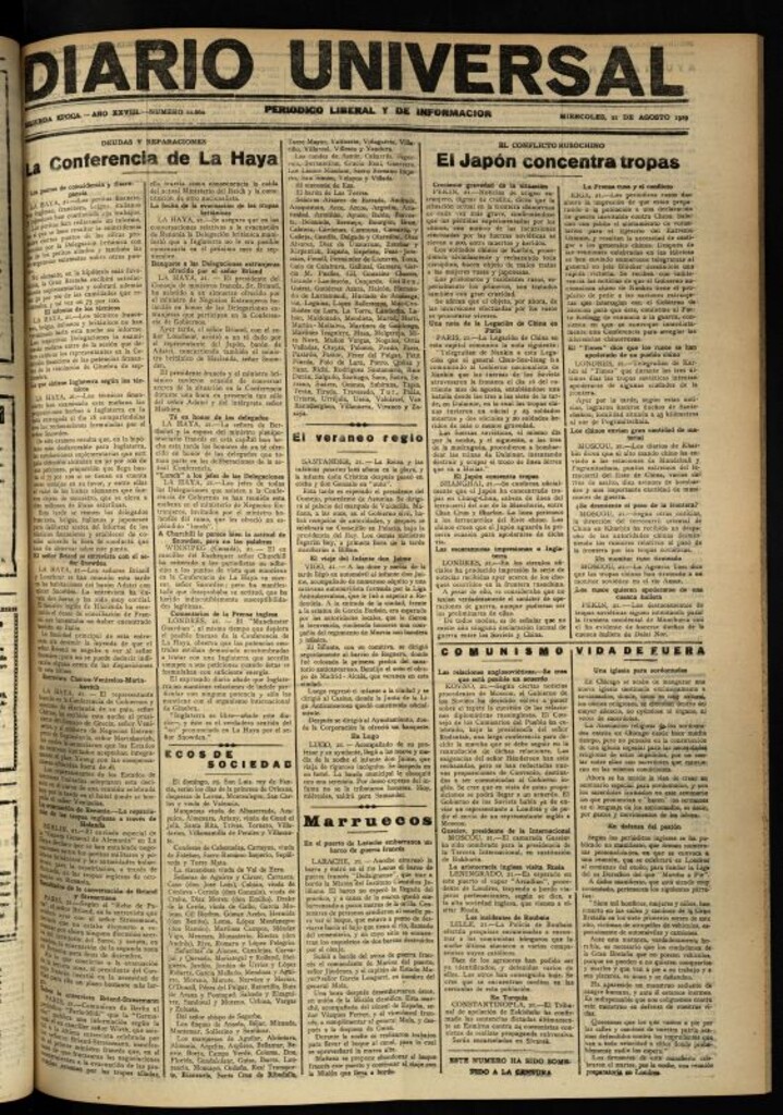 Miniatura de Diario Universal del 21 de agosto de 1929