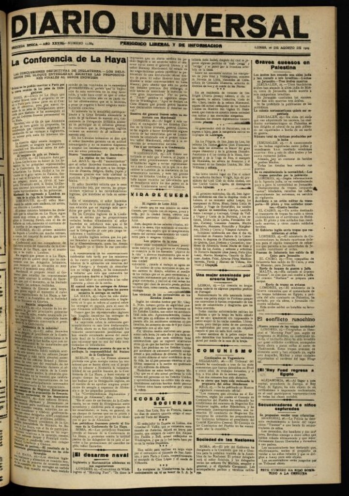 Miniatura de Diario Universal del 26 de agosto de 1929