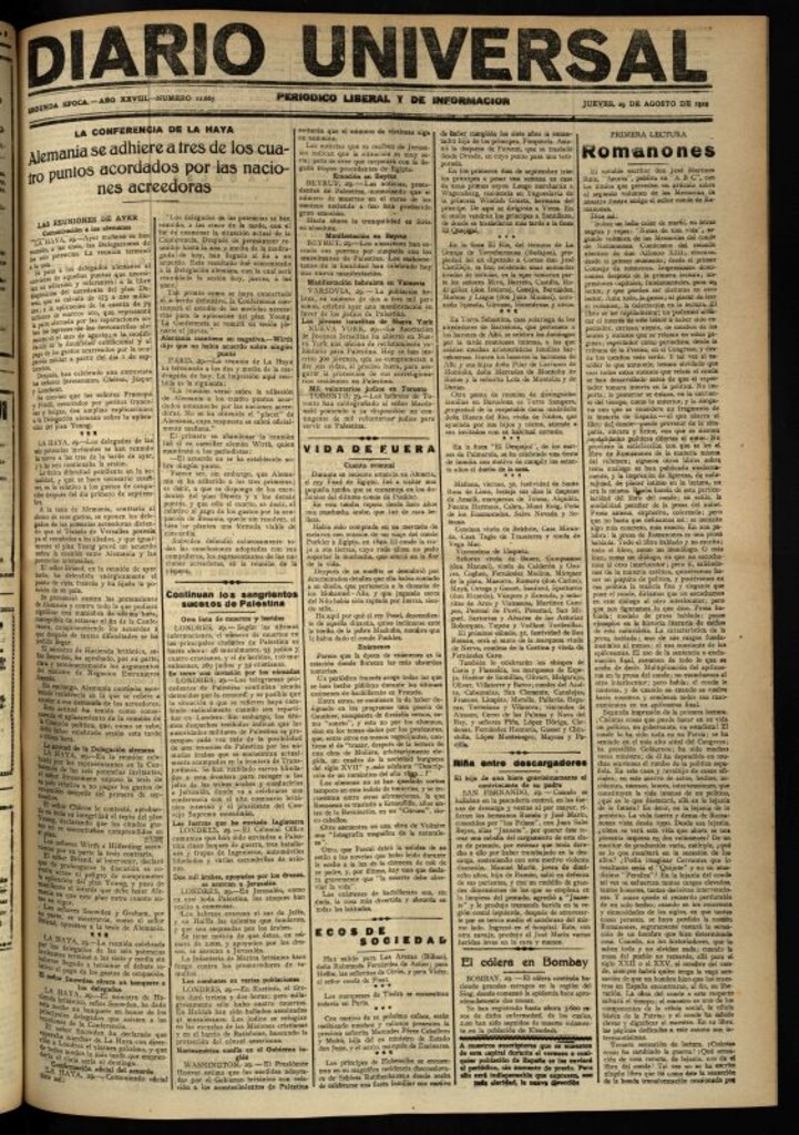 Miniatura de Diario Universal del 29 de agosto de 1929