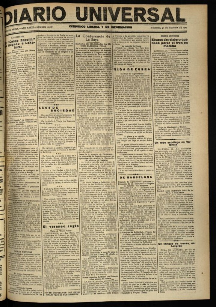 Miniatura de Diario Universal del 30 de agosto de 1929