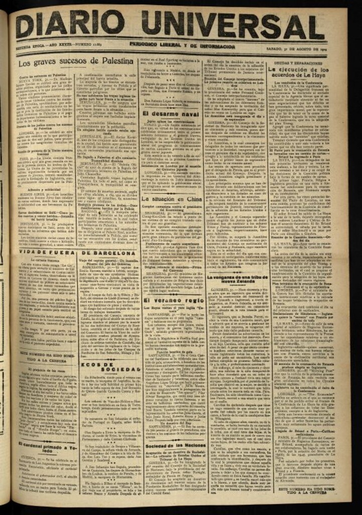 Miniatura de Diario Universal del 31 de agosto de 1929
