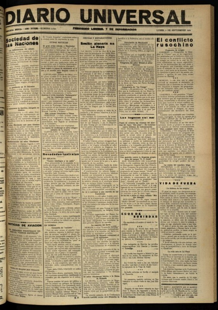 Miniatura de Diario Universal del 2 de septiembre de 1929