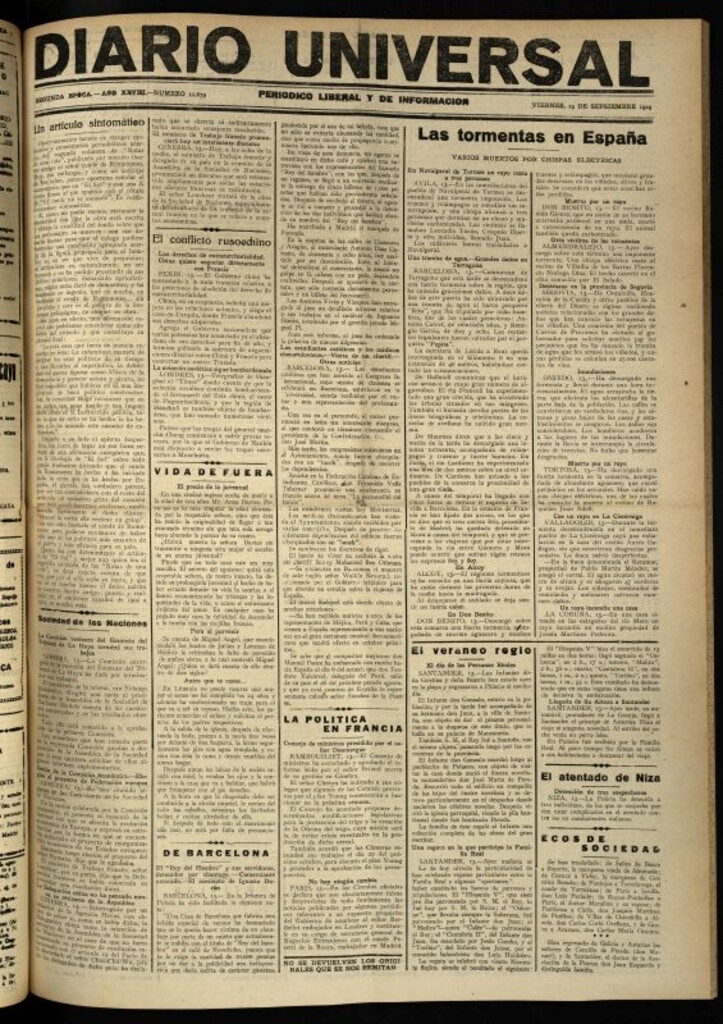 Miniatura de Diario Universal del 13 de septiembre de 1929