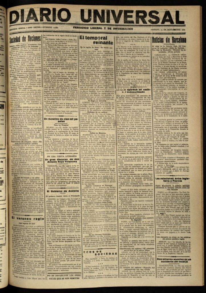 Miniatura de Diario Universal del 14 de septiembre de 1929
