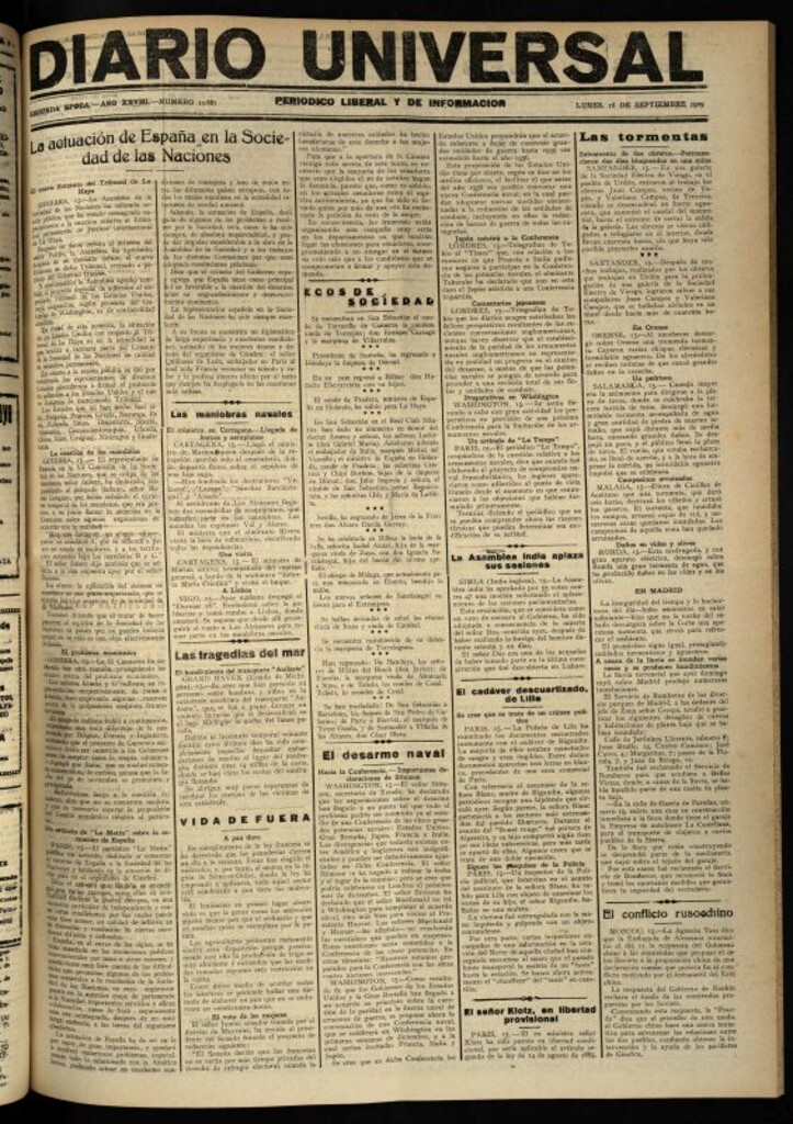 Miniatura de Diario Universal del 16 de septiembre de 1929