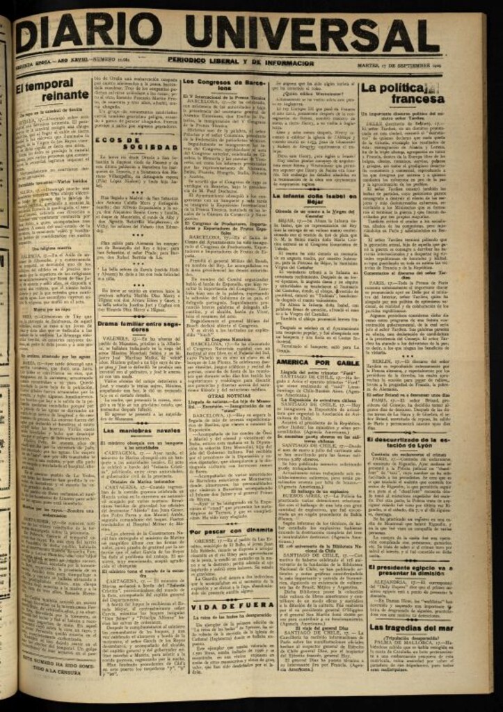 Miniatura de Diario Universal del 17 de septiembre de 1929