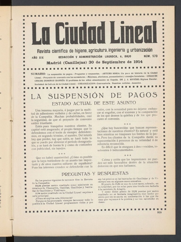 Miniatura de La Ciudad Lineal : órgano oficial de la Compañía Madrileña de Urbanización del 30 de septiembre de 1914