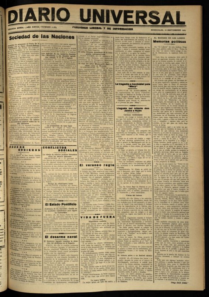 Miniatura de Diario Universal del 18 de septiembre de 1929