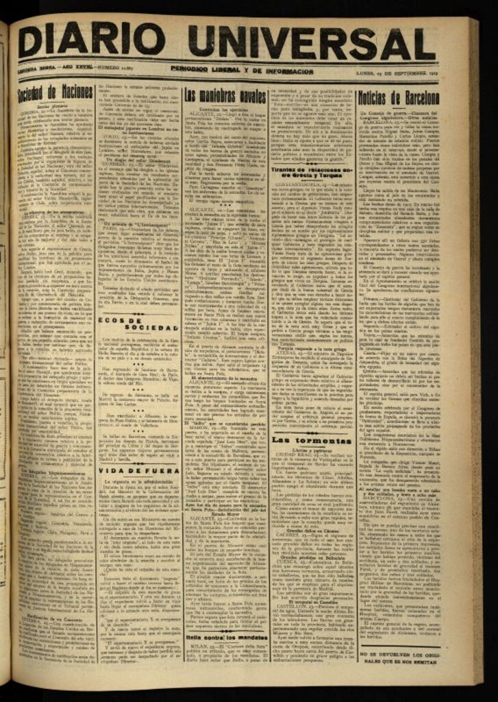 Miniatura de Diario Universal del 23 de septiembre de 1929