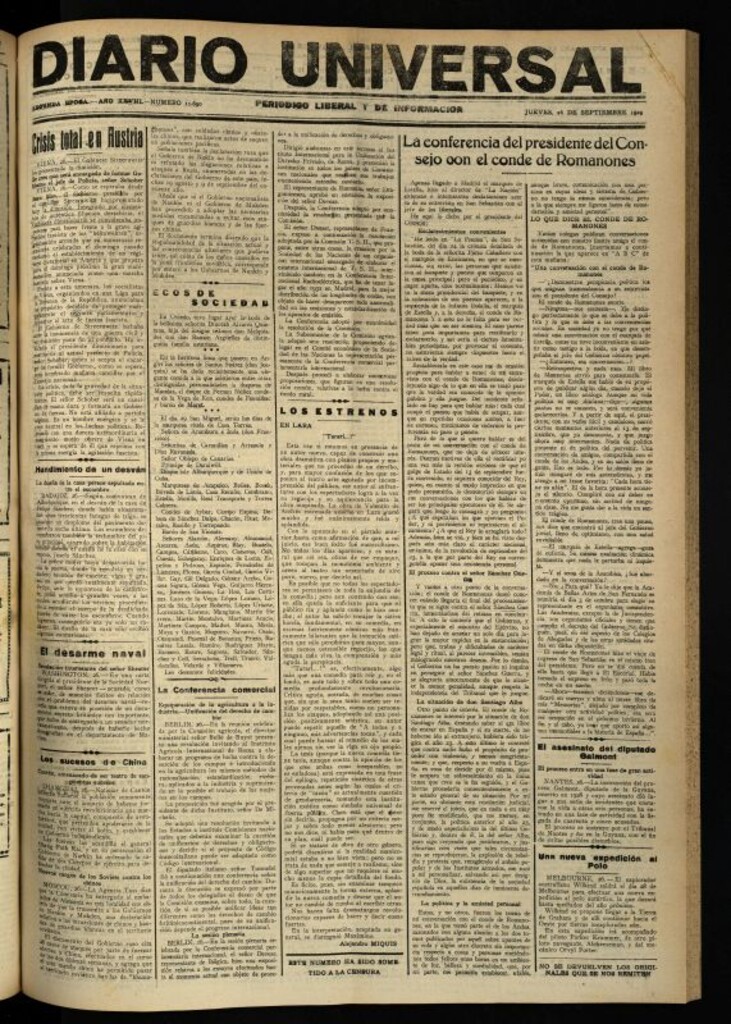 Miniatura de Diario Universal del 26 de septiembre de 1929