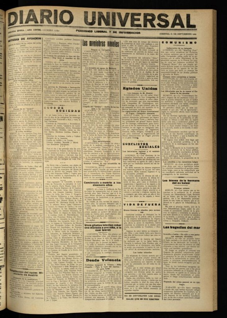 Miniatura de Diario Universal del 27 de septiembre de 1929