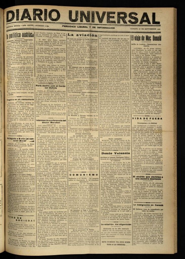 Miniatura de Diario Universal del 28 de septiembre de 1929