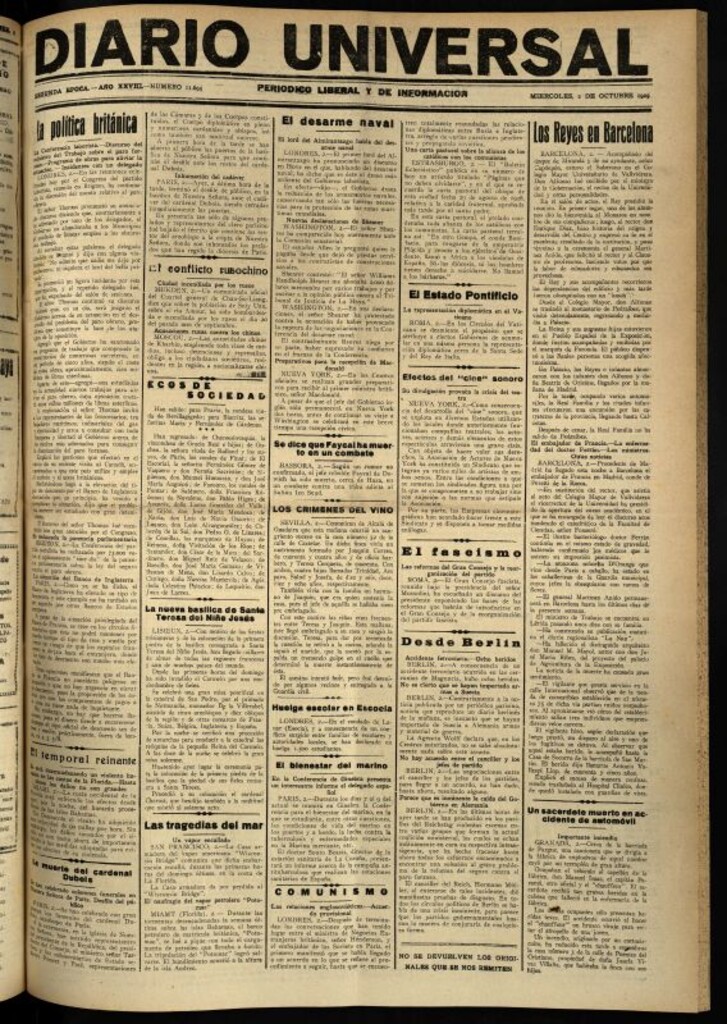 Miniatura de Diario Universal del 2 de octubre de 1929