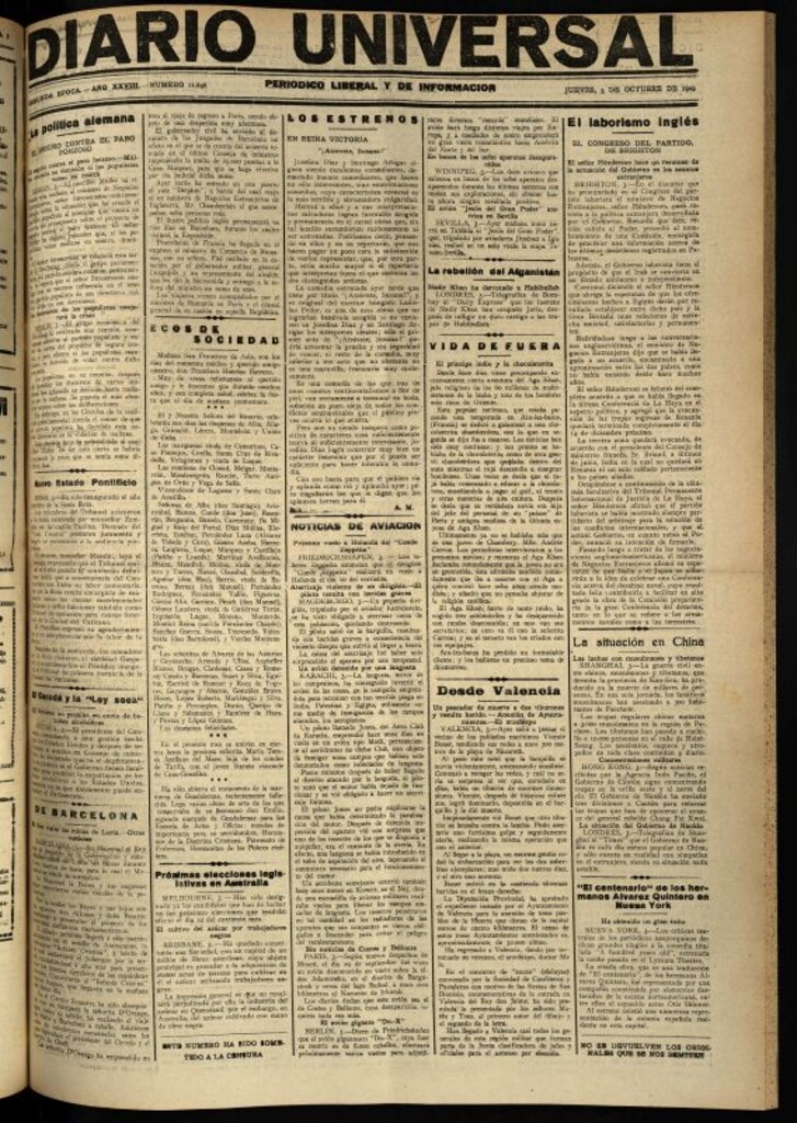 Miniatura de Diario Universal del 3 de octubre de 1929