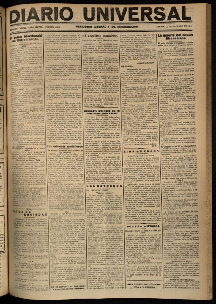 Miniatura de Diario Universal del 5 de octubre de 1929