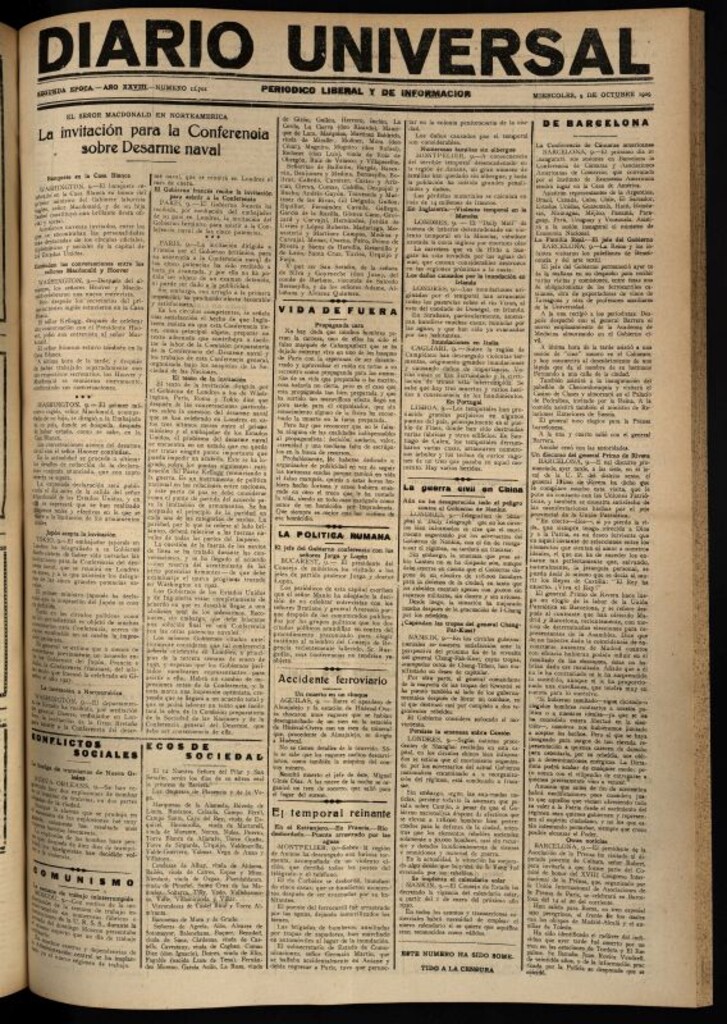 Miniatura de Diario Universal del 9 de octubre de 1929