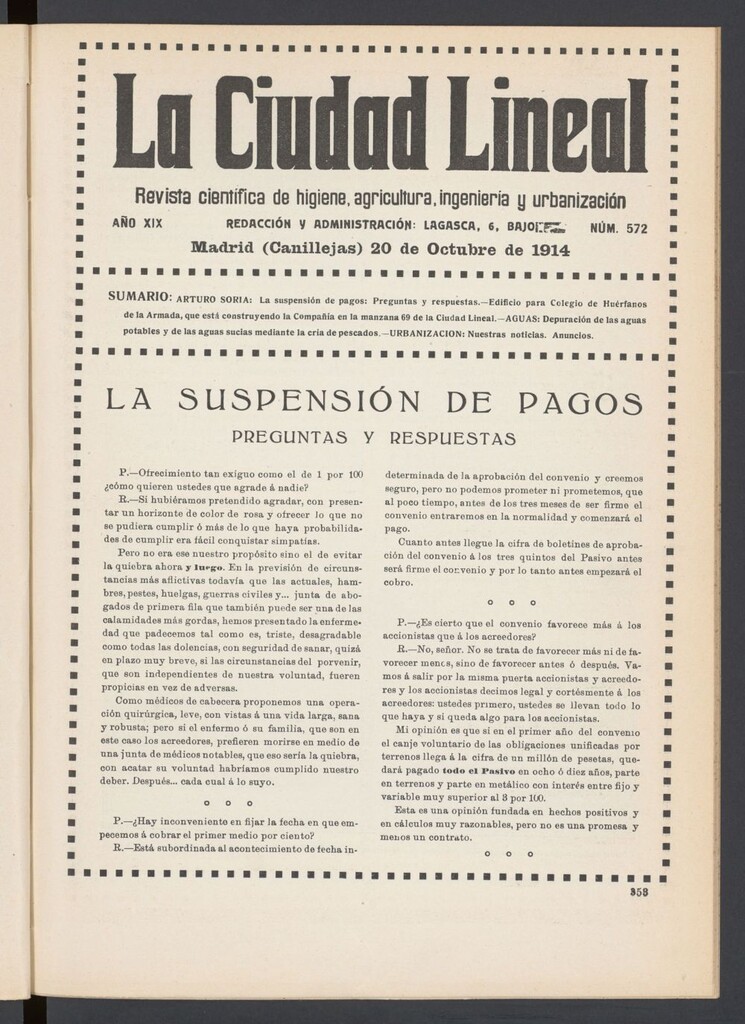 Miniatura de La Ciudad Lineal : órgano oficial de la Compañía Madrileña de Urbanización del 20 de octubre de 1914