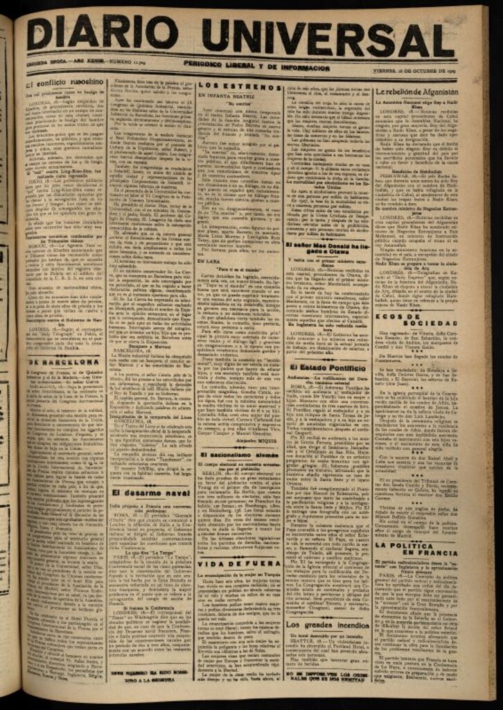 Miniatura de Diario Universal del 18 de octubre de 1929