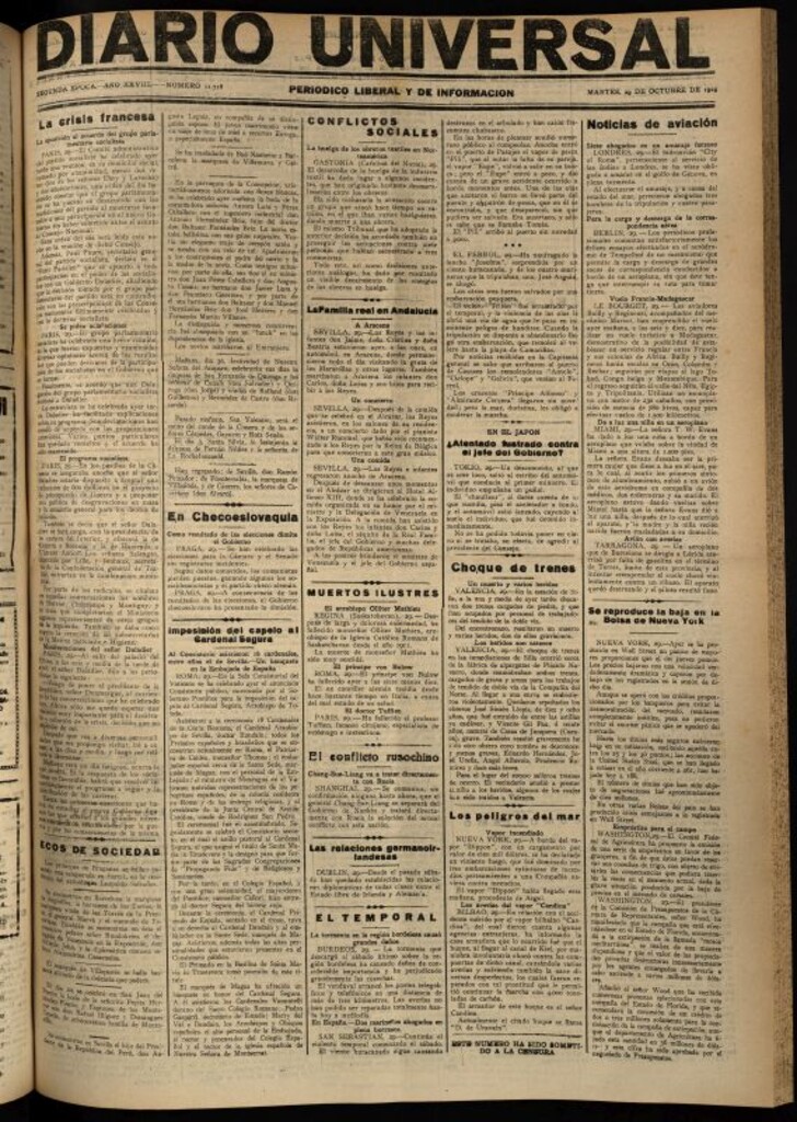 Miniatura de Diario Universal del 29 de octubre de 1929