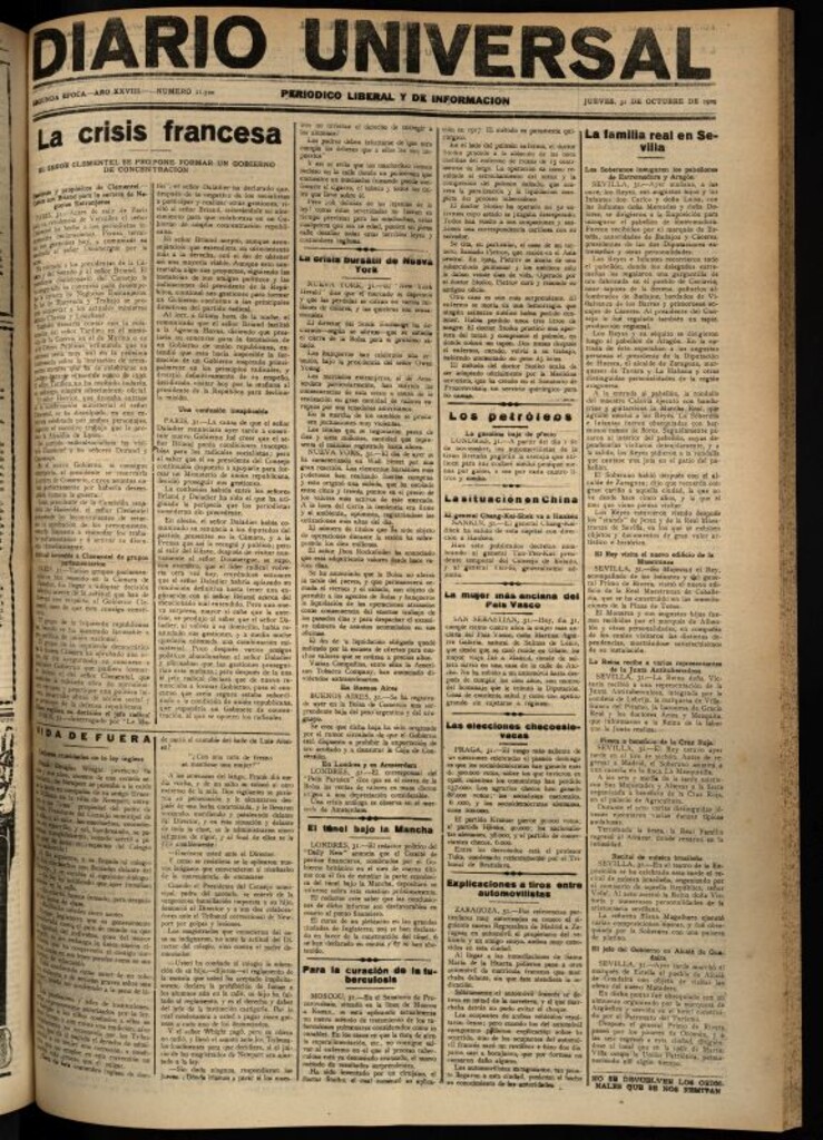Miniatura de Diario Universal del 31 de octubre de 1929