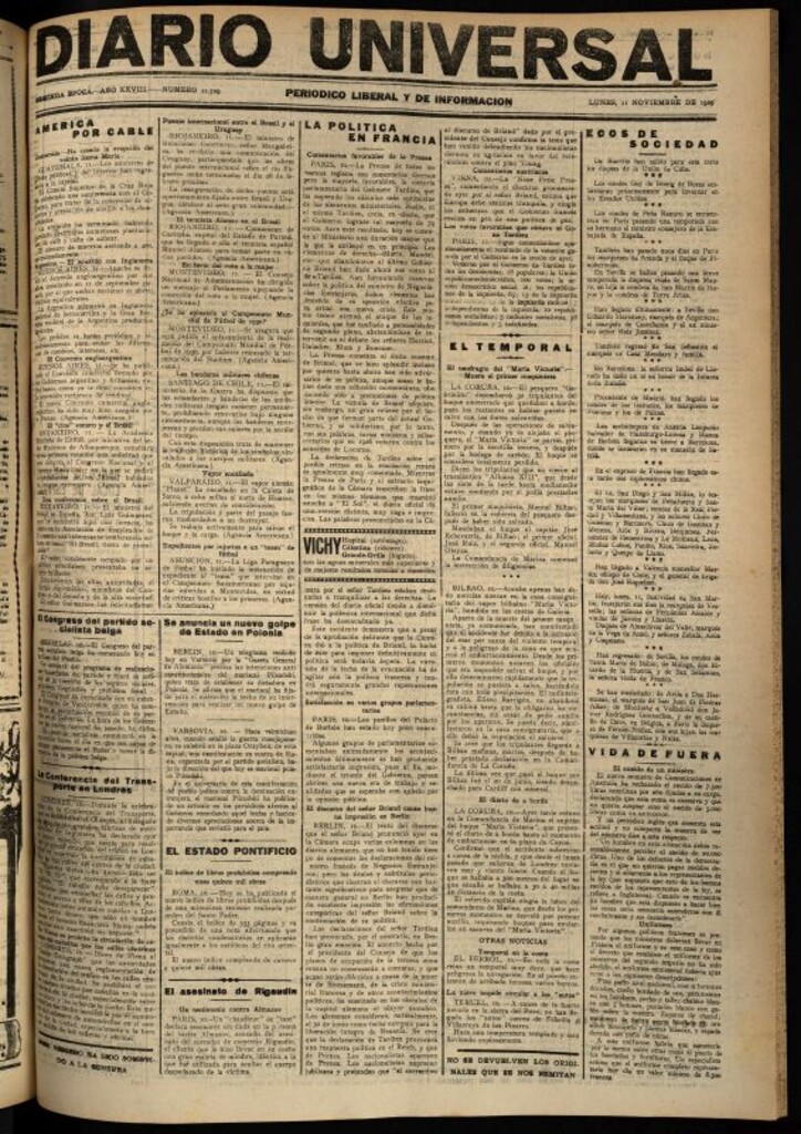 Miniatura de Diario Universal del 11 de noviembre de 1929
