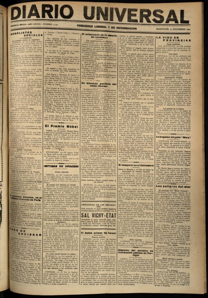Miniatura de Diario Universal del 13 de noviembre de 1929